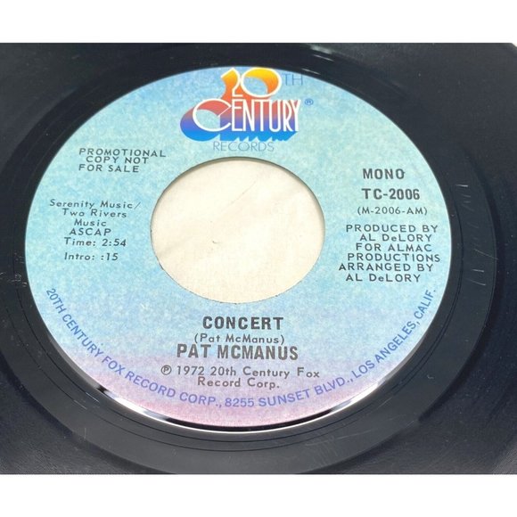 Pat McManus Concert 45 Soul Rock Promo 20th Century TC-2006 1972 VG+/NM - Picture 1 of 4